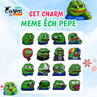 Set Charm Ếch Pepe Meme Mini Cute – Charm 16 Biểu Cảm Ếch Xanh Lầy Lội Hài Hước Gắn Dép Trang Trí siêu cute ngộ nghĩnh