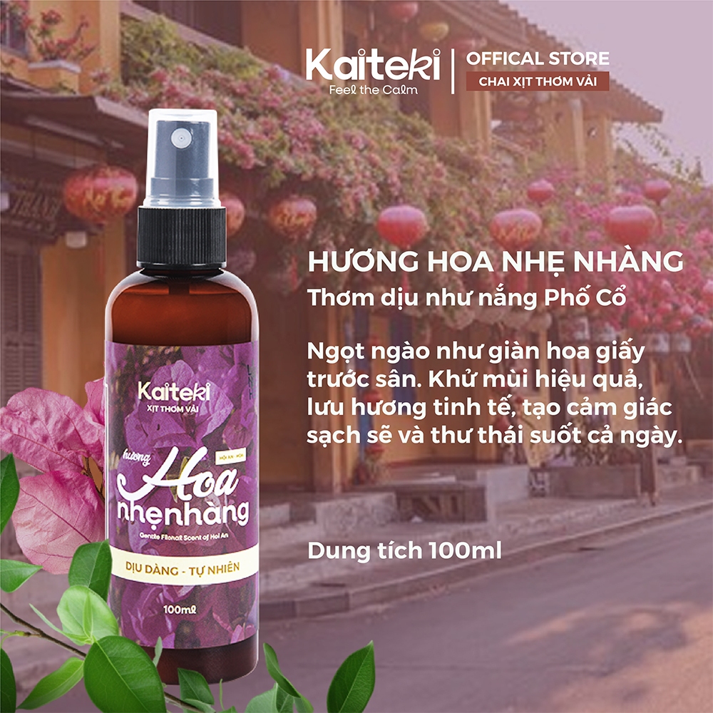 Xịt Thơm Quần Áo Kaiteki Hương Hoa Hội An 100ml, Xịt Thơm Vải Khô Thơm Lâu Khử Mùi Hiệu Quả