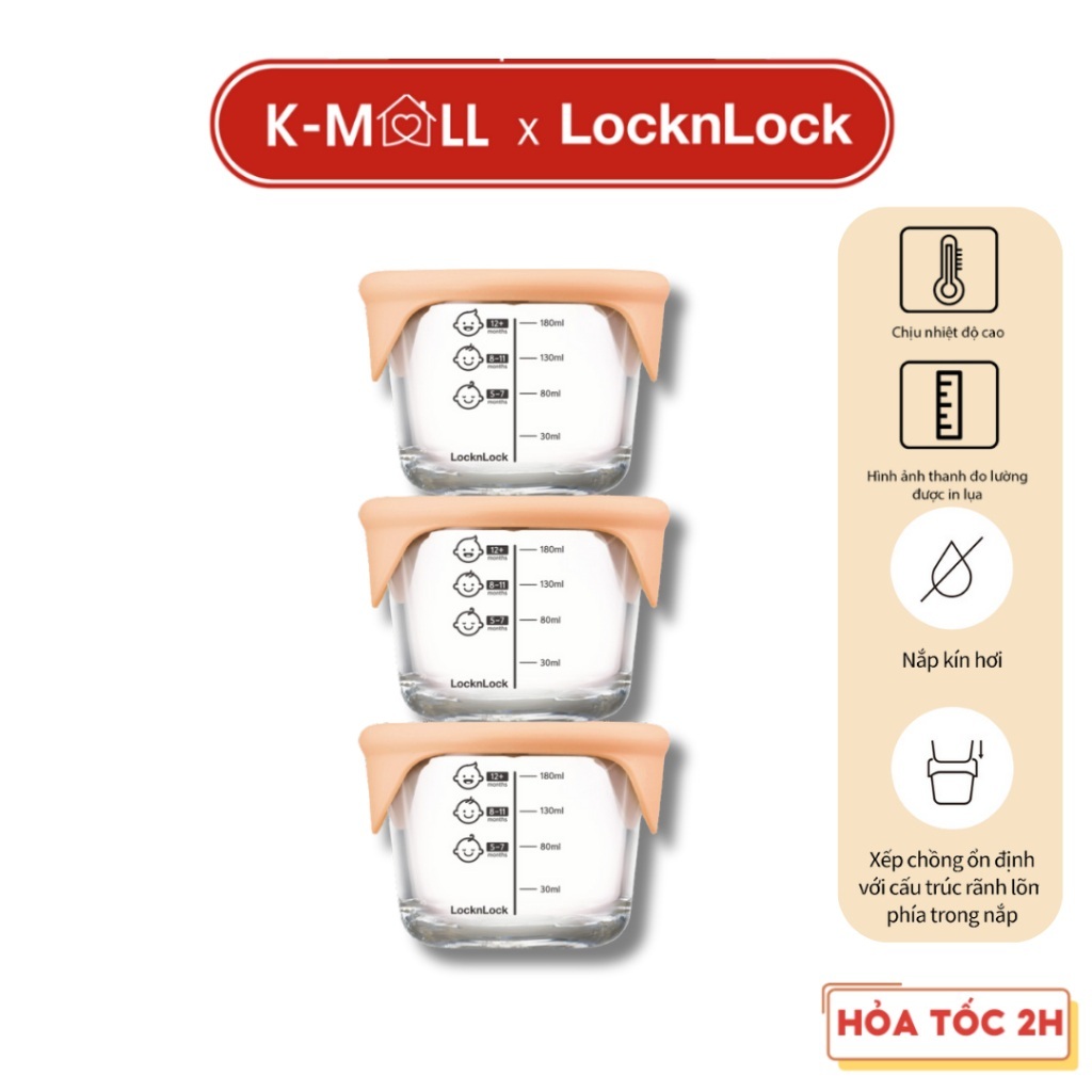 Hộp thủy tinh đựng thức ăn dặm cho bé LocknLock có vạch chia dung tích 230ml LLG508S3ORG - K-MALL