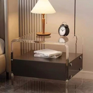 Bàn đầu giường acrylic, kiểu dáng đơn giản và hiện đại, bàn đầu giường mini có ngăn chứa đồ, tủ đựng đồ treo tường nhỏ.