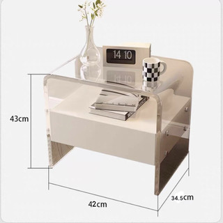 Bàn đầu giường acrylic, kiểu dáng đơn giản và hiện đại, bàn đầu giường mini có ngăn chứa đồ, tủ đựng đồ treo tường nhỏ.