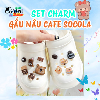 Set Charm Gấu Nâu Cafe Socola Cute Mini – Charm Đồ Uống Bánh Ngọt Dễ Thương Trang Trí Dép Túi Xách Hot Trend