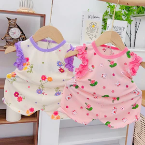 Bộ Sát Nách Bé Gái Phối Bèo 6 - 16kg, Vải Thun Tăm mềm, có giãn tốt, mát mẻ - MS47