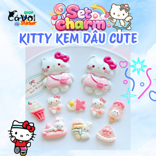 Set Charm Hello Kitty Hồng Bánh Ngọt Cute Mini – Charm Mèo Kitty Kem Dâu Kawaii Dễ Thương Trang Trí Dép Hot Trend