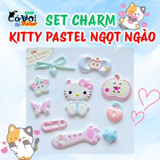 Set Charm Hello Kitty Pastel Ngọt Ngào Cute Mini – Charm Mèo Kitty Nơ Táo Khóa Tim Dễ Thương Trang Trí Dép