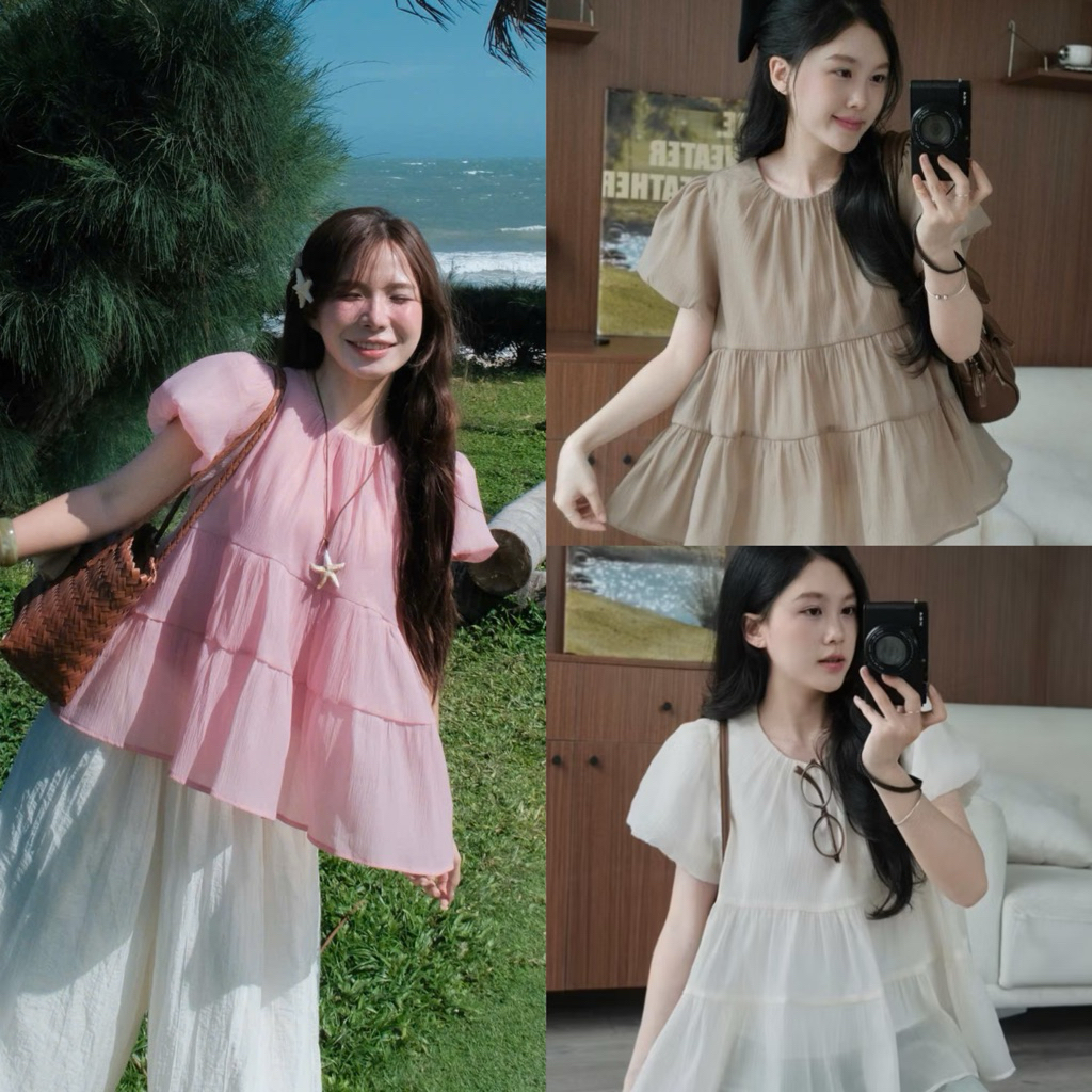 Áo voan xoè tầng tay bồng 3 màu babydoll Nữ the.sweaterweather TSW