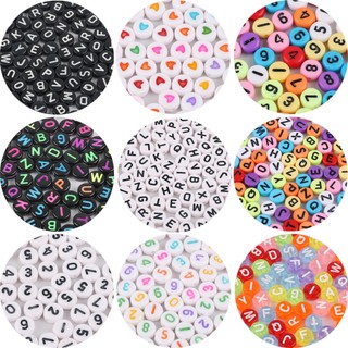 Hạt acrylic chữ cái dẹt 4x7mm lỗ 1.5mm - 100 hạt/gói handmade