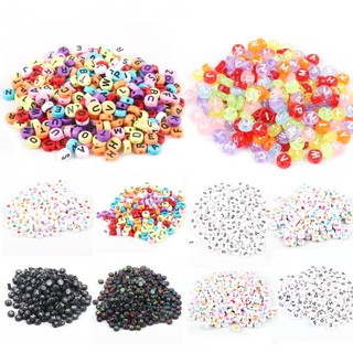 Hạt acrylic chữ cái dẹt 4x7mm lỗ 1.5mm - 100 hạt/gói handmade