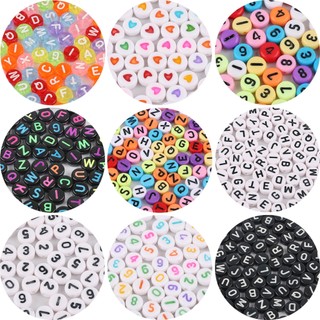 Hạt acrylic chữ cái dẹt 4x7mm lỗ 1.5mm - 100 hạt/gói handmade