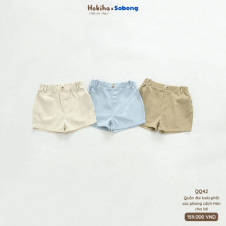 Quần đùi kaki phối cúc cho bé trai, bé gái phong cách Hàn Quốc Hokiha vải kaki mềm, thoáng mát size 8-17kg QQ42