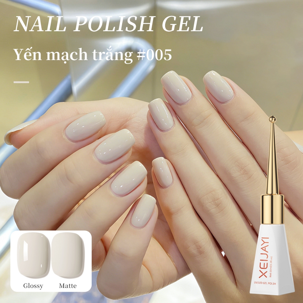 XEIJAYI 10ml-Sơn móng tay dạng gel màu trắng yến mạch, độ bóng lâu trôi, thích hợp sử dụng tại salon