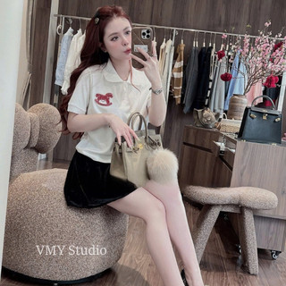 VMY Studio - Áo polo ngựa đá chất mỏng QCCC trẻ trung năng động, áo tay ngắn cổ polo thêu ngựa xinh xắn nữ
