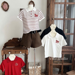 VMY Studio - Áo polo ngựa đá chất mỏng QCCC trẻ trung năng động, áo tay ngắn cổ polo thêu ngựa xinh xắn nữ