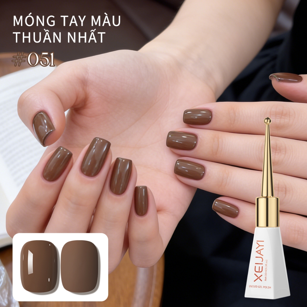 XEIJAYI 10ml - Sơn móng tay dạng gel màu nâu cà phê mới, độ bóng lâu trôi, phù hợp với mọi tông da.
