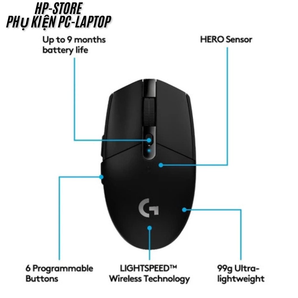 Chuột gaming không dây Logitech G304 - Cảm biến HERO 12000 DPI/Lightspeed, Hàng nhập khẩu - BH 12T