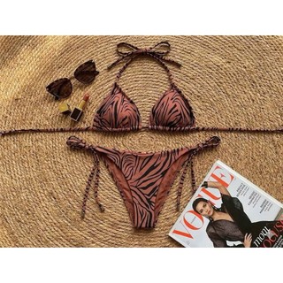 Bikini 2 mảnh, đồ bơi nữ dáng tam giác dây buộc, họa tiết ngựa vằn, áo sẵn đệm ngực hàng xuất dư xịn