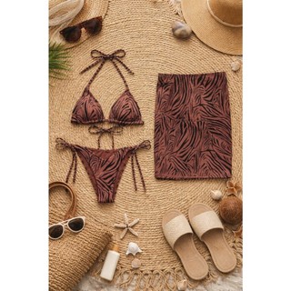 Bikini 2 mảnh, đồ bơi nữ dáng tam giác dây buộc, họa tiết ngựa vằn, áo sẵn đệm ngực hàng xuất dư xịn