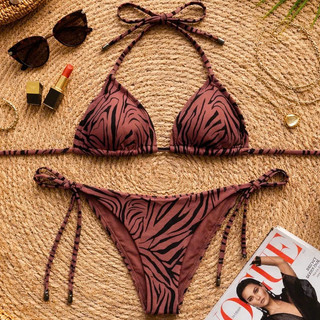 Bikini 2 mảnh, đồ bơi nữ dáng tam giác dây buộc, họa tiết ngựa vằn, áo sẵn đệm ngực hàng xuất dư xịn
