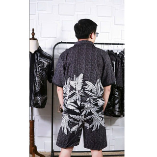 Bộ pyjama lụa nam ngắn tay họa tiết lá cọ– Thiết kế hiện đại, mặc đi chơi, dạo phố cực phong cách