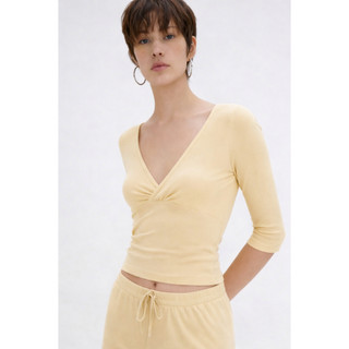 [ DEAL MỞ BÁN ] THEKIM SET LẺ Áo thun tay lỡ giao chéo cổ V và quần dài suông phối dây rút chất liệu rib mềm CS394363