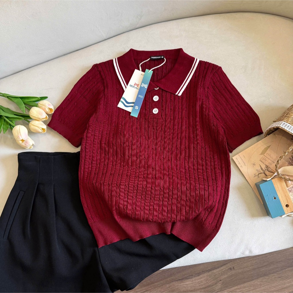 Áo Len Mirage Cổ Viền Trắng Đỏ Local Brand Chất Len Mongtoghi Mềm Mịn Thoáng Mát.