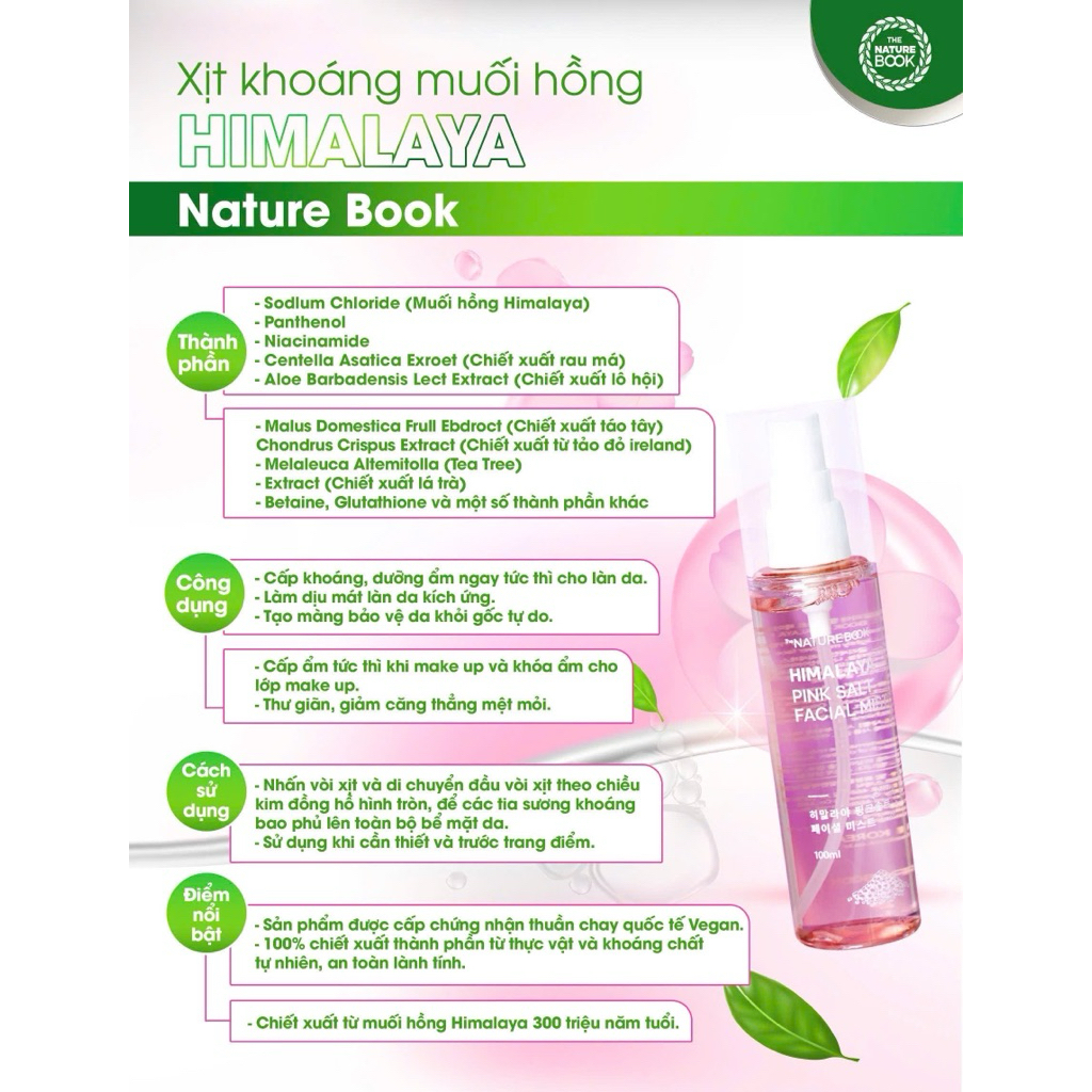 Xịt Khoáng Muối Hồng Himalaya Cấp Ẩm Khoá Nền Dưỡng Da Căng Bóng Nature Book Hàn Quốc 100ml