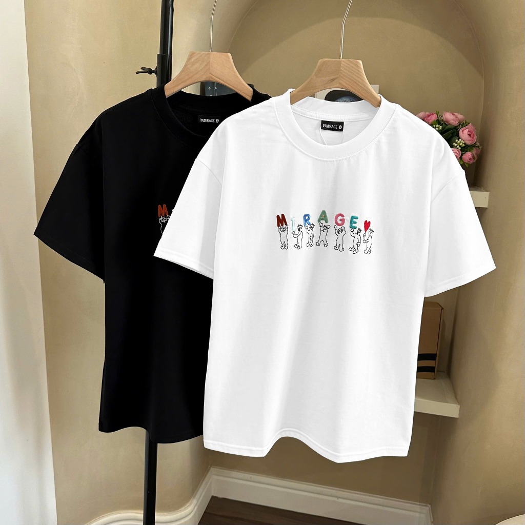 Áo Thun Mirage Thêu Chữ Màu Nghệ Thuật Chất 100% Cotton Mềm Mịn Thoáng Mát.