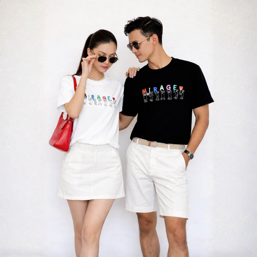 Áo Thun Mirage Thêu Chữ Màu Nghệ Thuật Chất 100% Cotton Mềm Mịn Thoáng Mát.