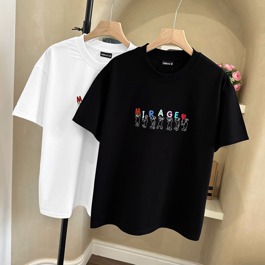 Áo Thun Mirage Thêu Chữ Màu Nghệ Thuật Chất 100% Cotton Mềm Mịn Thoáng Mát.