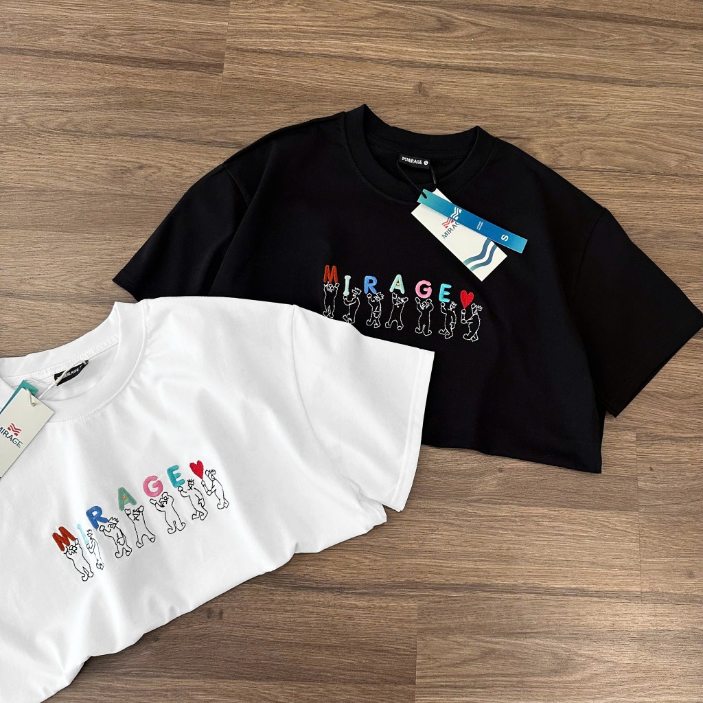 Áo Thun Mirage Thêu Chữ Màu Nghệ Thuật Chất 100% Cotton Mềm Mịn Thoáng Mát.