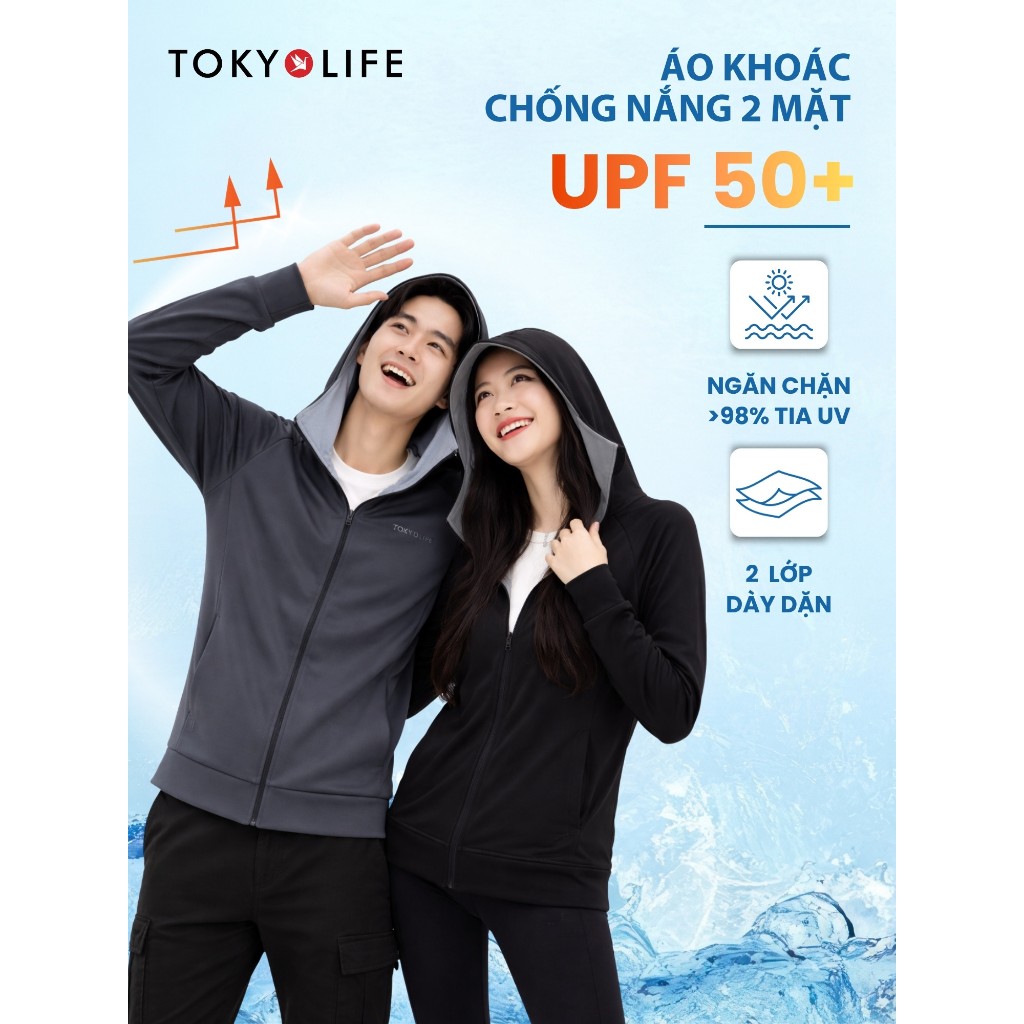 Áo chống nắng đa năng Unisex 2 lớp TOKYOLIFE có mũ trùm kín mặt chống tia UV vải thoáng khí 40005564