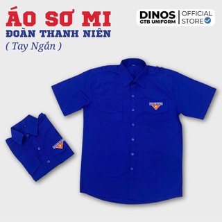 Áo Sơ Mi Đoàn Tay Ngắn Dinos Thêu Logo, Vải Mềm Mát Cho Nam Nữ Thanh Niên - Màu Xanh
