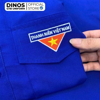 Áo Sơ Mi Đoàn Tay Ngắn Dinos Thêu Logo, Vải Mềm Mát Cho Nam Nữ Thanh Niên - Màu Xanh