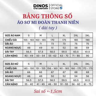 Áo Sơ Mi Đoàn Tay Dài Dinos Cho Nam Nữ Đoàn Viên, Học Sinh Sinh Viên - Màu Xanh