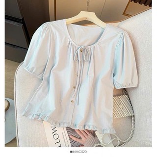 Áo sơ mi thô cổ buộc dây nơ, vạt bèo, chất liệu mềm mại thoáng mát, dễ phối đồ G5