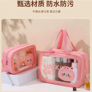 🌸 SET 3 TÚI ĐỰNG MỸ PHẨM TRONG SUỐT LUCKY CAT - CHỐNG THẤM NƯỚC CAO CẤP 🌸