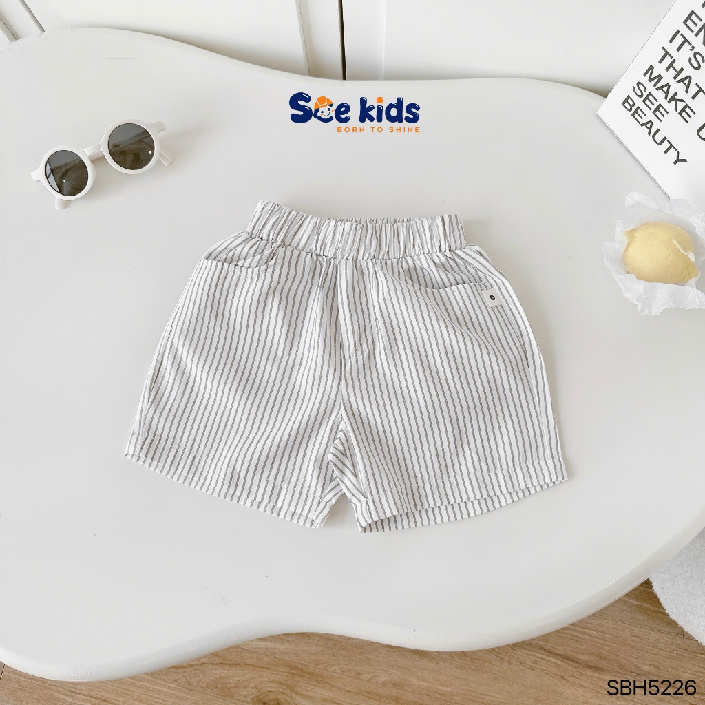 Bộ sơ mi kẻ cổ trụ công tử bé trai, set sơ mi cộc tay hoạ tiết kẻ sành điệu cho bé