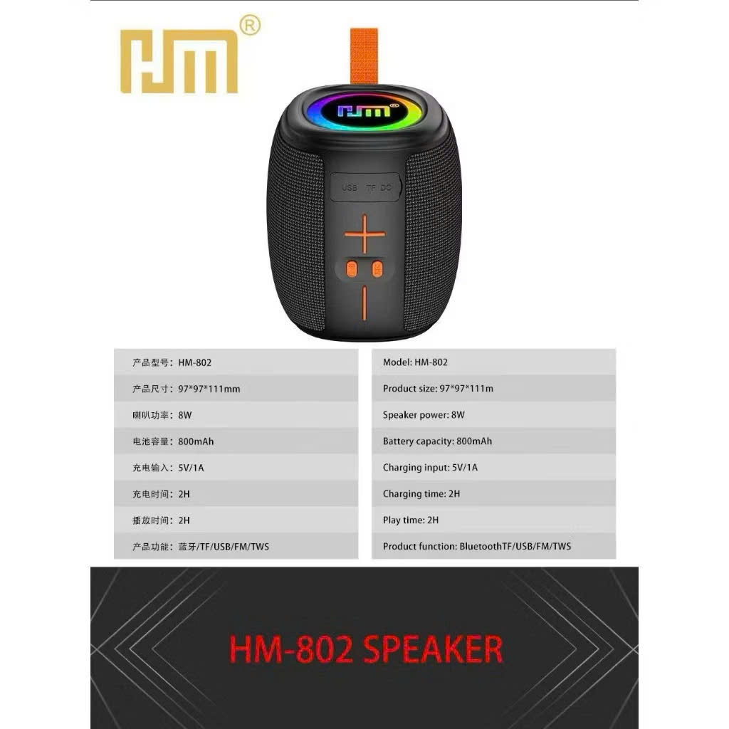 Loa Bluetooth không dây HM805 chống nước , loa xách tay âm bass cực mạnh , pin trâu , thiết kế đèn led hiện đại