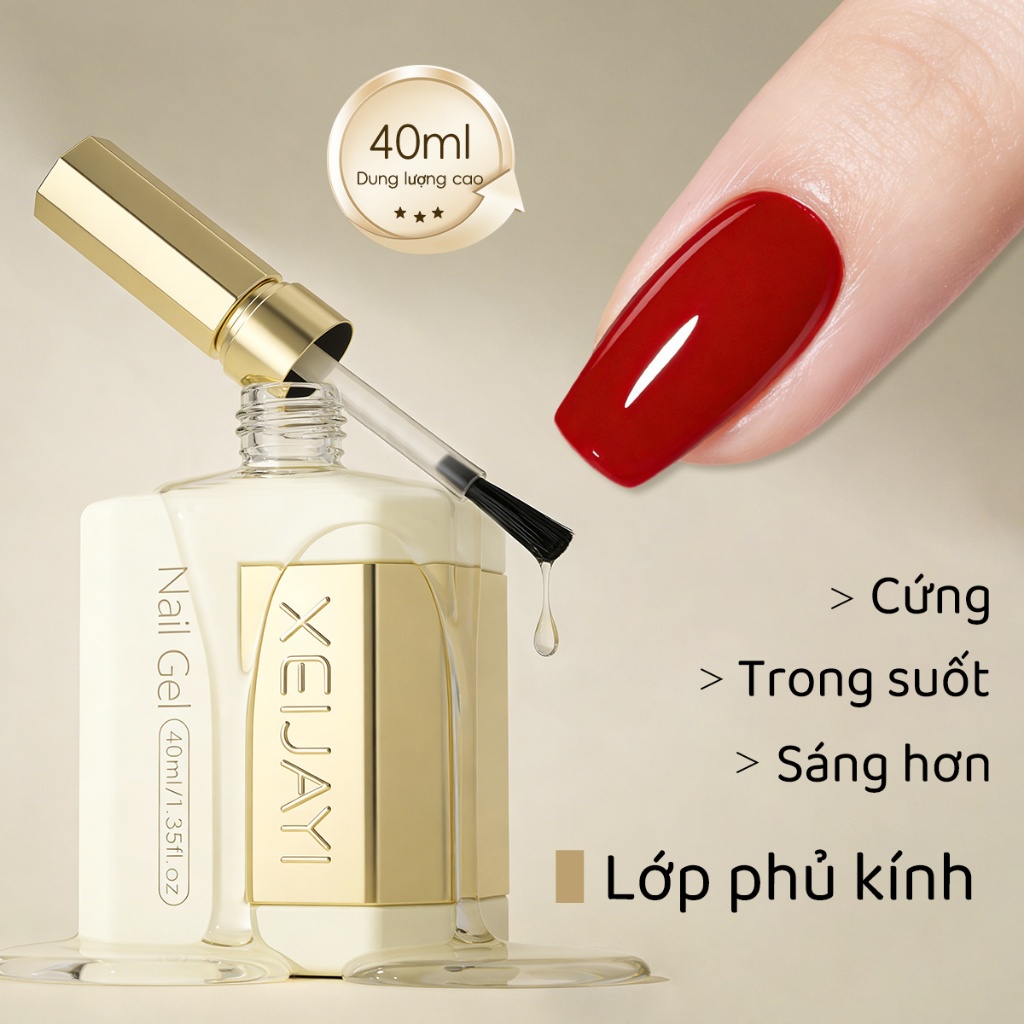 XEIJAYI 40ml - Large-capacity nail glass top gel,chống mài mòn và trầy xước, thích hợp cho tiệm nail và sử dụng tại nhà.