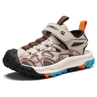 Giày sandal bé trai HOBIBEAR EK1193 Nâu có khóa dán và thiết kế bít mũi bảo vệ chân bé