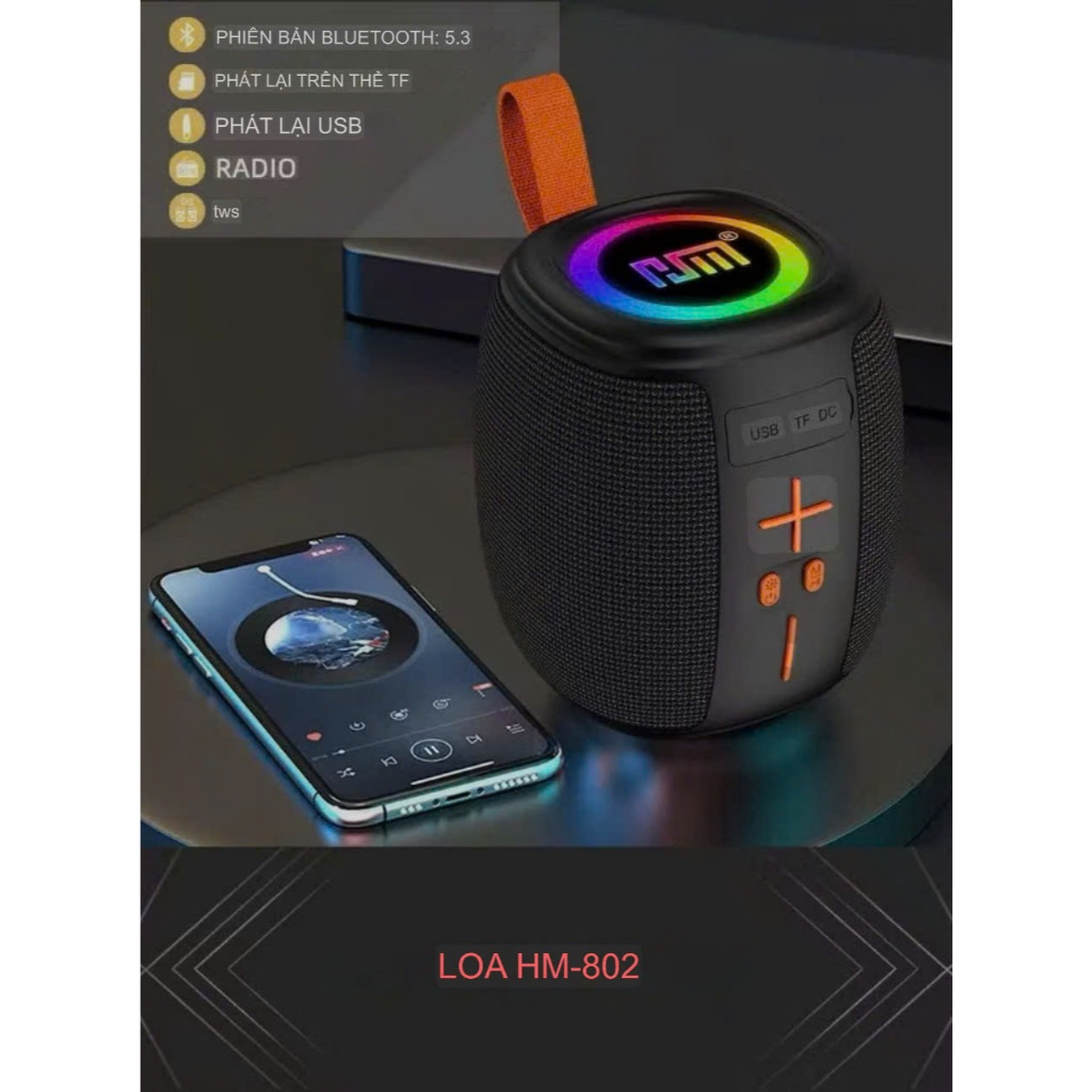 Loa Bluetooth không dây HM805 chống nước , loa xách tay âm bass cực mạnh , pin trâu , thiết kế đèn led hiện đại