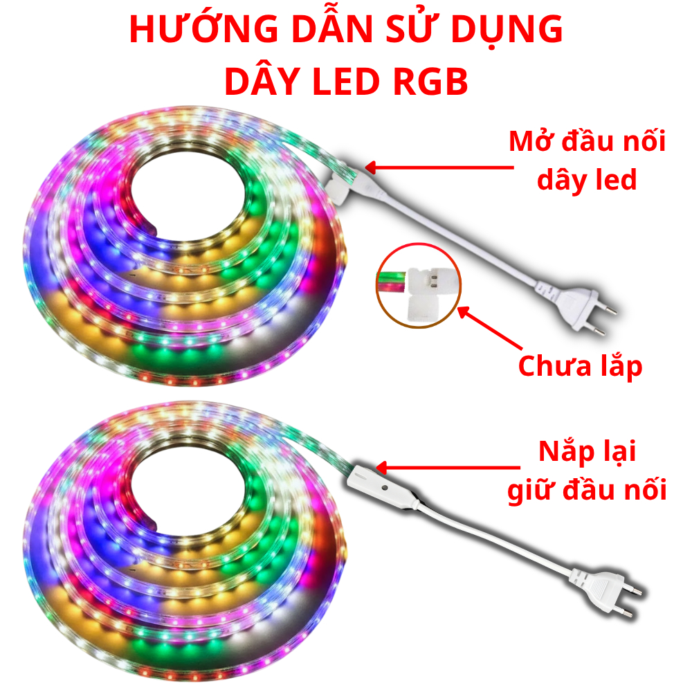 Đèn Led RGB 10 Mét - 50 Mét Có Nút Bấm Chỉnh Màu Và Nguồn Trang Trí Ngoài Trời, Cuốn Cây