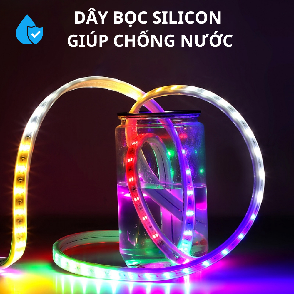 Đèn Led RGB 10 Mét - 50 Mét Có Nút Bấm Chỉnh Màu Và Nguồn Trang Trí Ngoài Trời, Cuốn Cây
