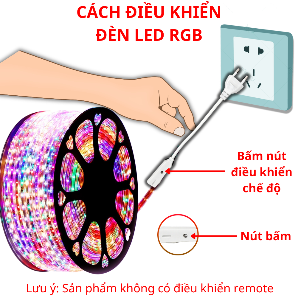 Đèn Led RGB 10 Mét - 50 Mét Có Nút Bấm Chỉnh Màu Và Nguồn Trang Trí Ngoài Trời, Cuốn Cây