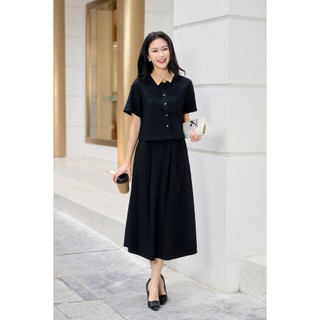 Áo Kiểu Nữ Tay Ngắn LAMER FASHION Phối Cổ Đức Mí Ngực Phối Chân Váy A Cạp Chun 2 Bên  V61H25Q032, O61H26Q008