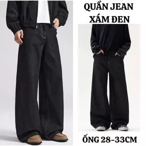 Quần Jean Nam FABUMAN ống RỘNG dáng dài suông màu xám đen 33cm chất Jean bò cạp cao bigsize