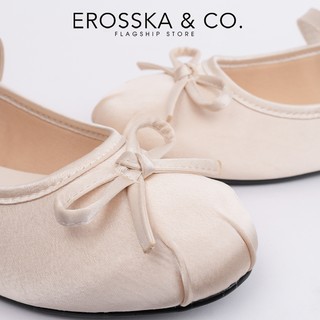 [EROSSKA] - Giày balletcore quai ngang mũi nhăn, phối nơ kiểu dáng basic cao 1cm màu kem - EL118