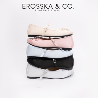 [EROSSKA] - Giày balletcore quai ngang mũi nhăn, phối nơ kiểu dáng basic cao 1cm màu kem - EL118
