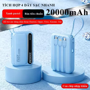 Sạc dự phòng mini 20000mAh hỗ trợ sạc nhanh đi kèm 4 dây sạc tiện dụng