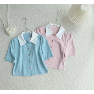 Áo crop gân cổ đức phối cúc đồng
